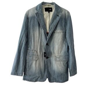 100% Cotton Blue Distressed Pin Striped Blazer Oversized Size Small